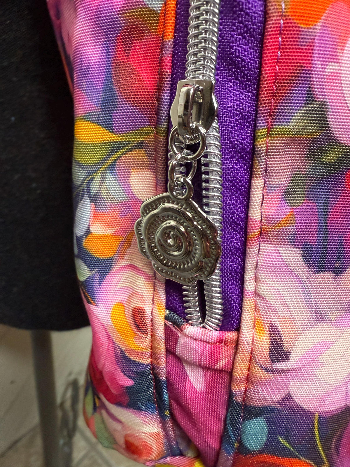 Purple and pink floral water bottle bag, adjustable crossbody bag, gift for hiker, walking bag