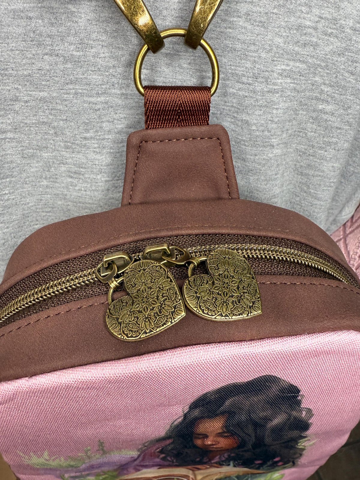Mini backpack or sling with girl and book print