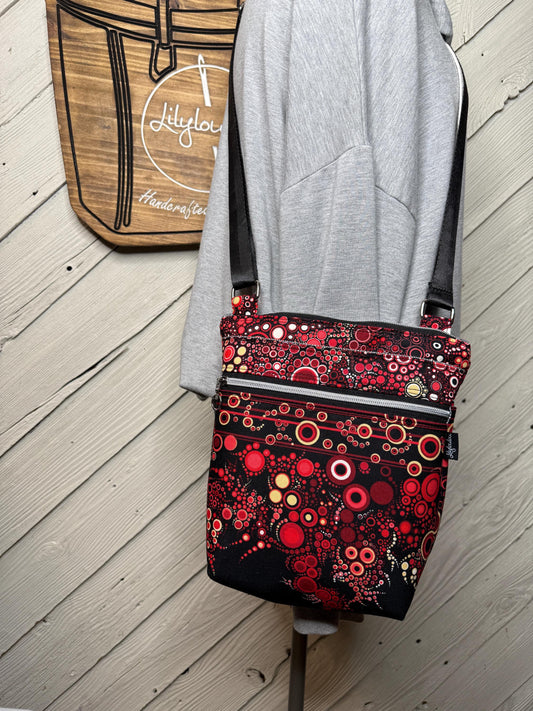 Red and black dot crossbody purse, women's crossbody bag, hipster bag, messenger bag, adjustable crossbody bag, women's handbag