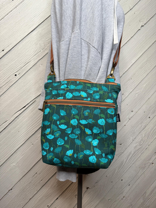 Teal floral crossbody purse, women's crossbody bag, hipster bag, messenger bag, adjustable crossbody bag, women's handbag