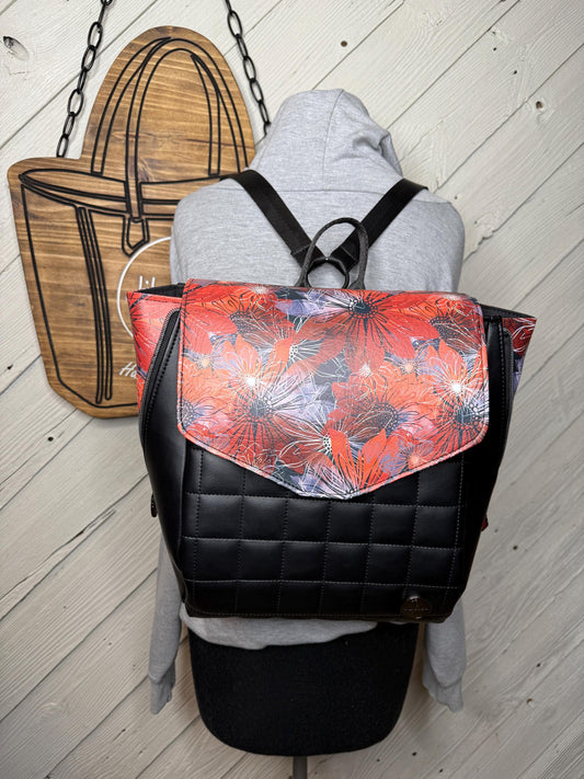 Red floral backpack, floral diaper bag