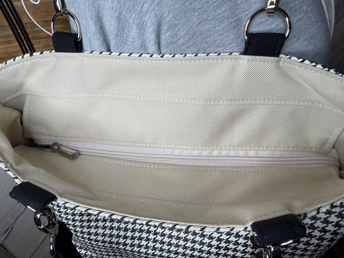 Black and cream houndstooth womans convertible purse, handmade bag, ladies shoulder bag, large purse, womens handbag, women shoulder purse
