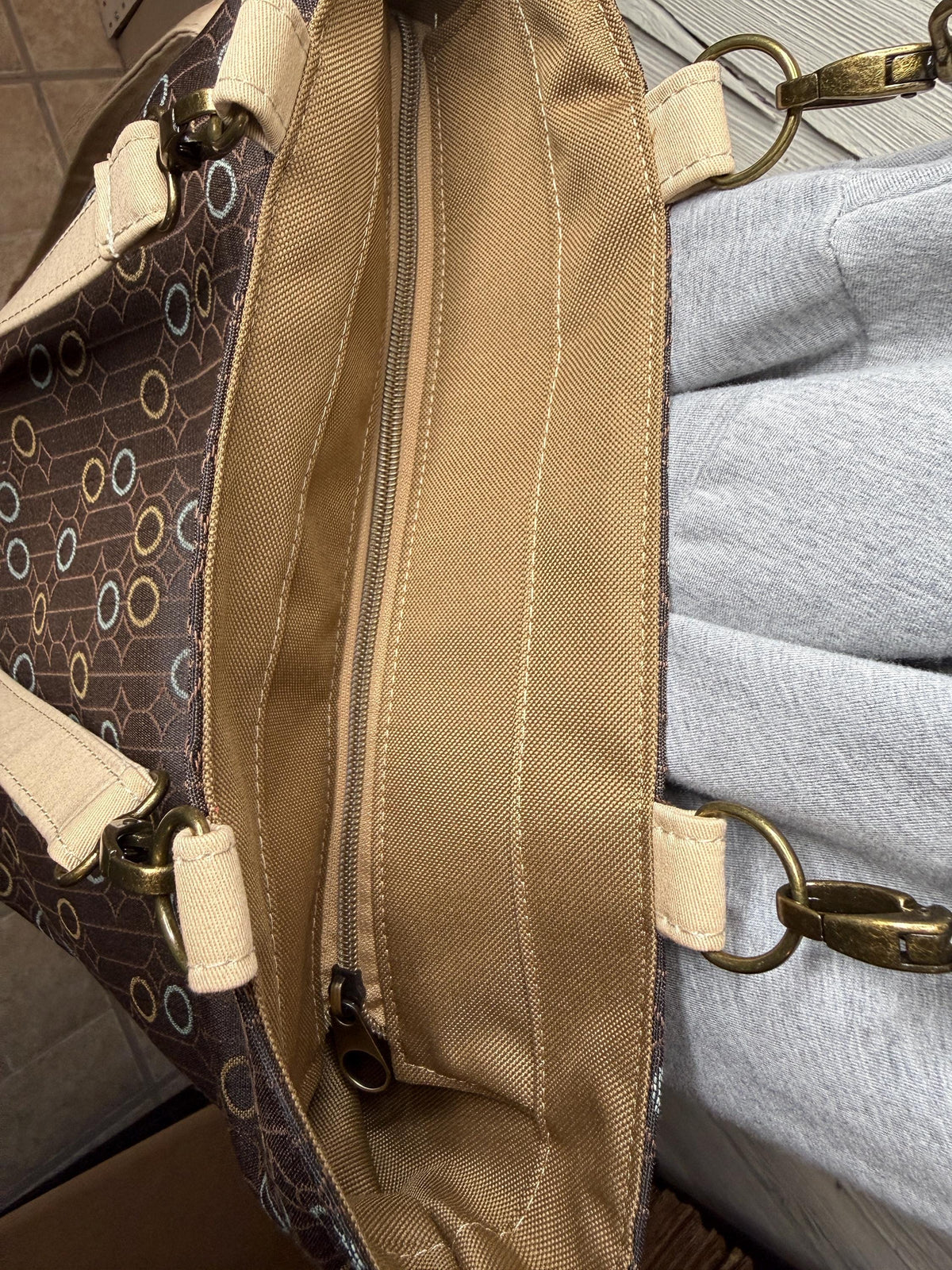 Brown convertible woman's purse, handmade bag with circles, ladies shoulder bag, large purse, women shoulder purse