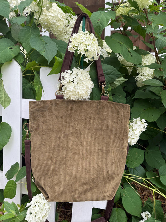 Olive corduroy  convertible woman's purse, handmade bag, ladies shoulder bag, large purse, women shoulder purse