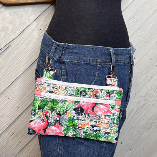 Belt bag with flamingos, fanny pack, motorcycle hip bag, belt bag, hip purse, hip pouch