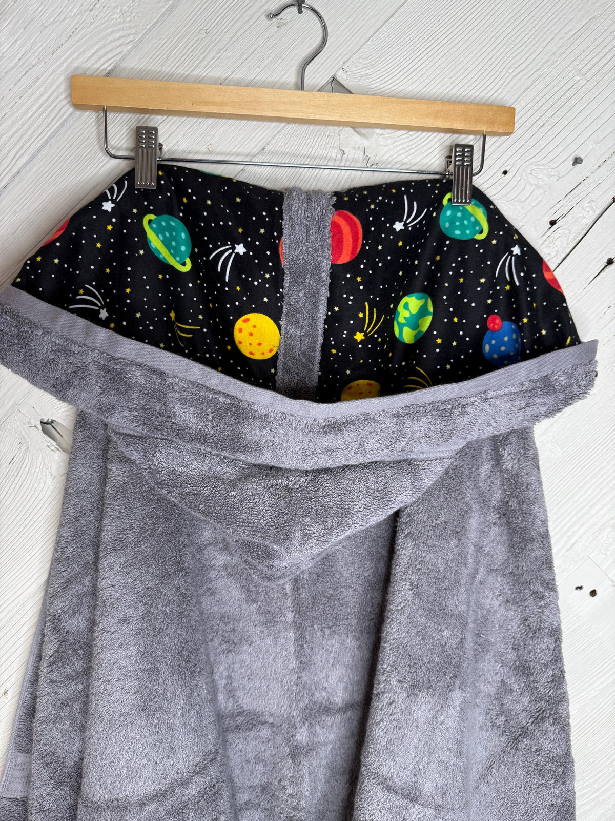 Teen or adult hooded bath towel with optional space flannel, large tween hooded bath towel, personalized adult hooded towel