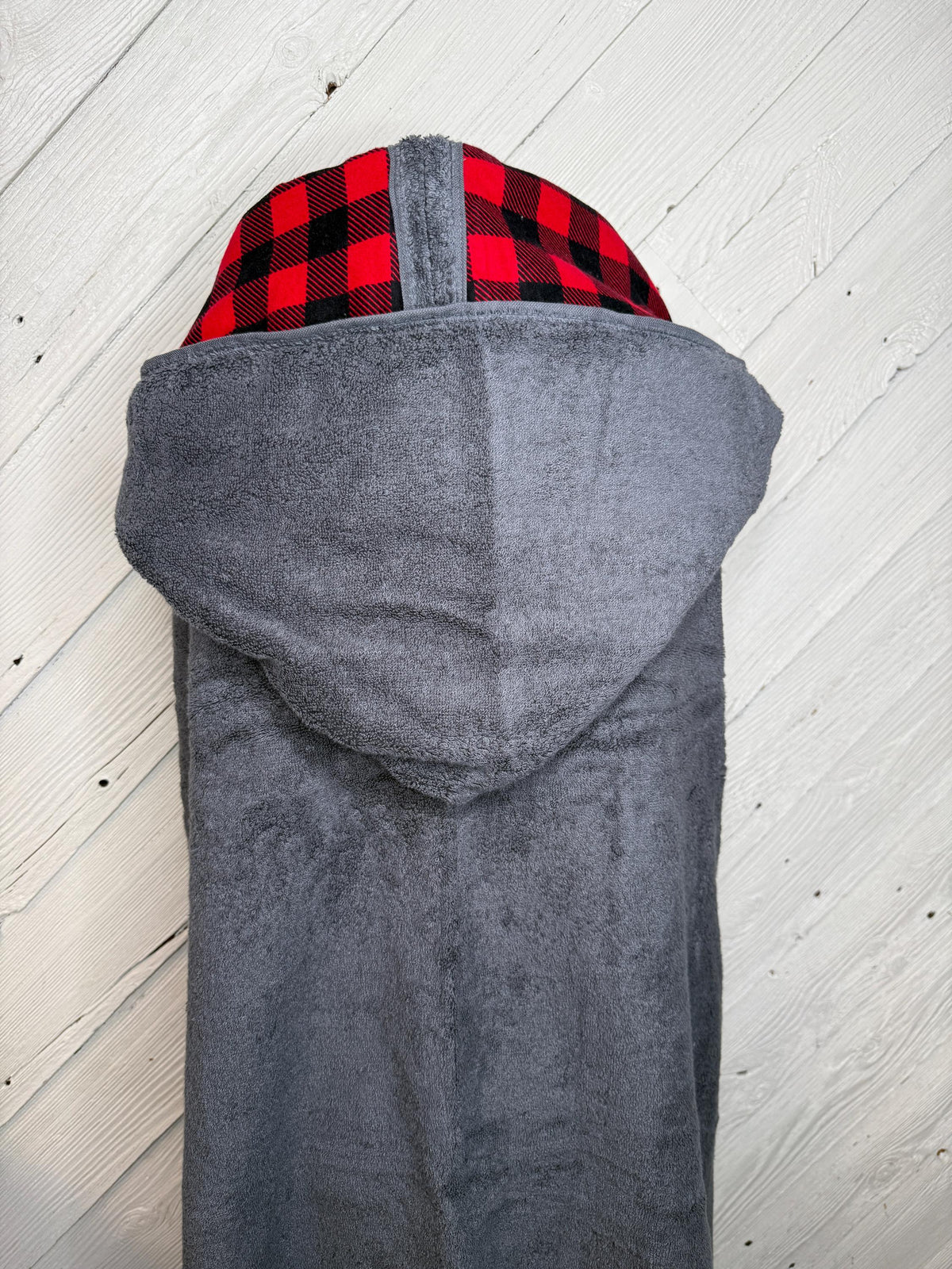 Adult hooded bath towel with optional plaid flannel, personalized adult hooded beach towel, adult hooded poncho towel