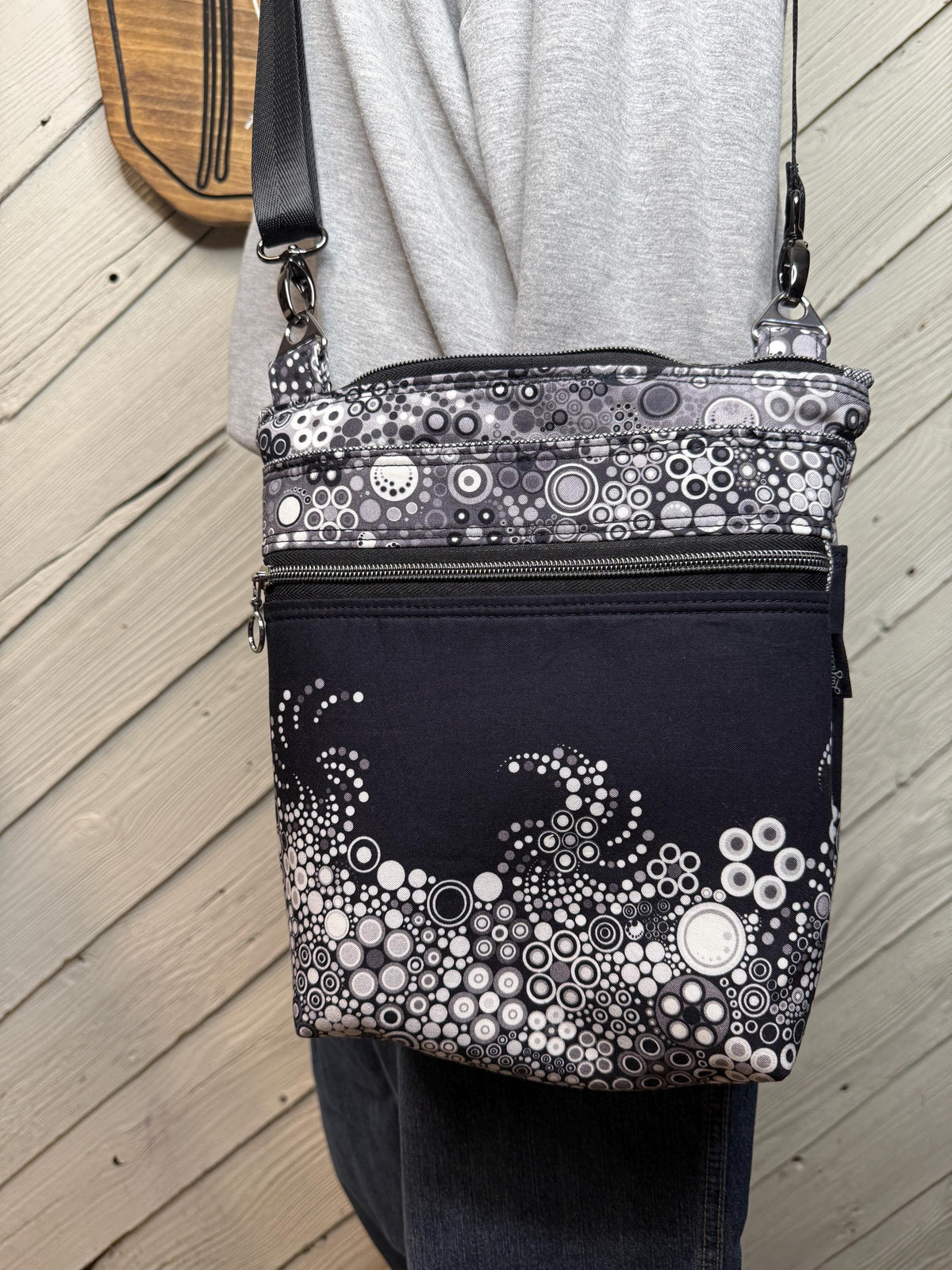 Black and white dot crossbody purse, women's crossbody bag, hipster bag, messenger bag, adjustable crossbody bag, women's handbag