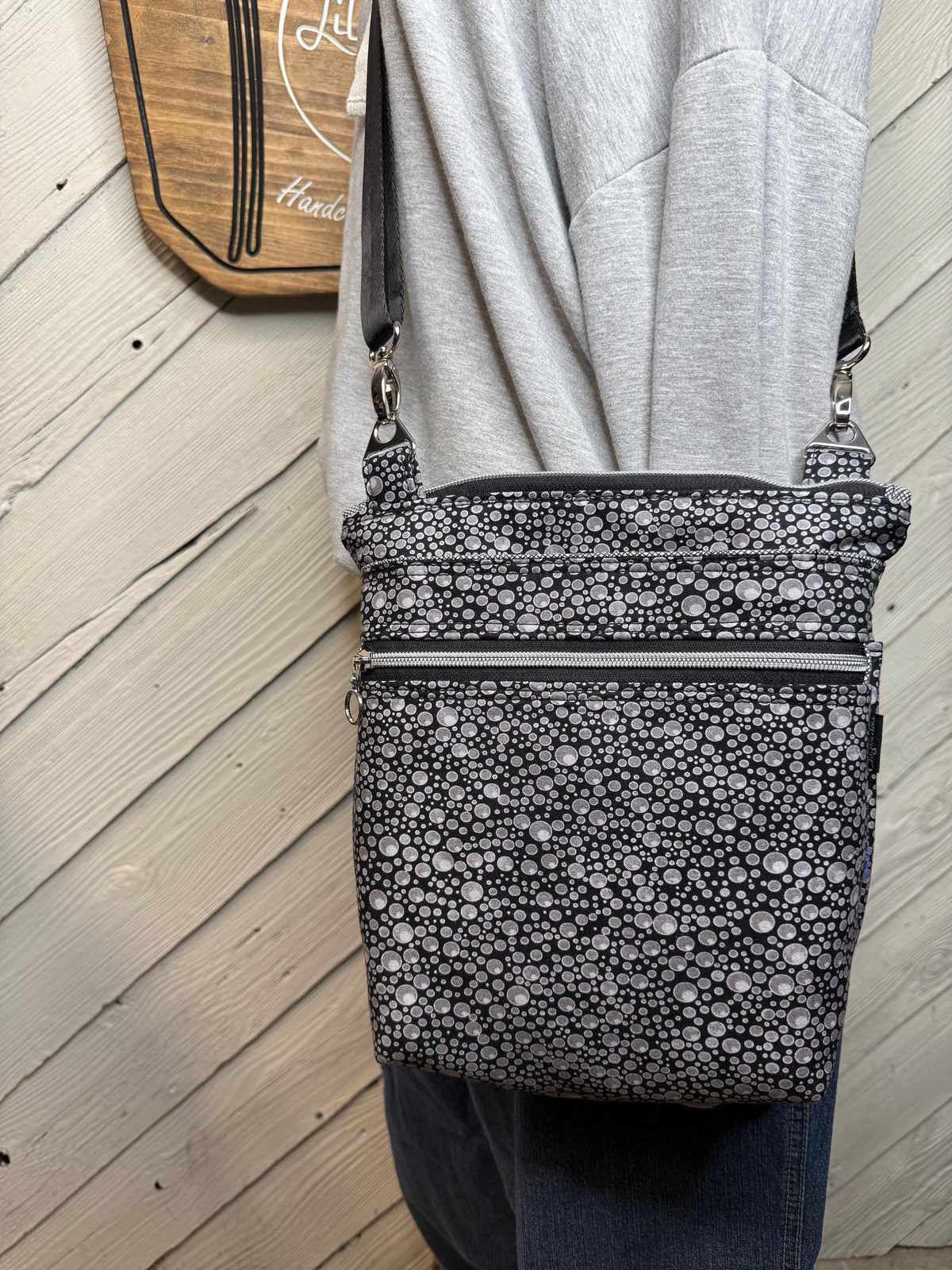 Black and white crossbody bag, women's crossbody bag, hipster bag, messenger bag, adjustable crossbody bag, women's handbag