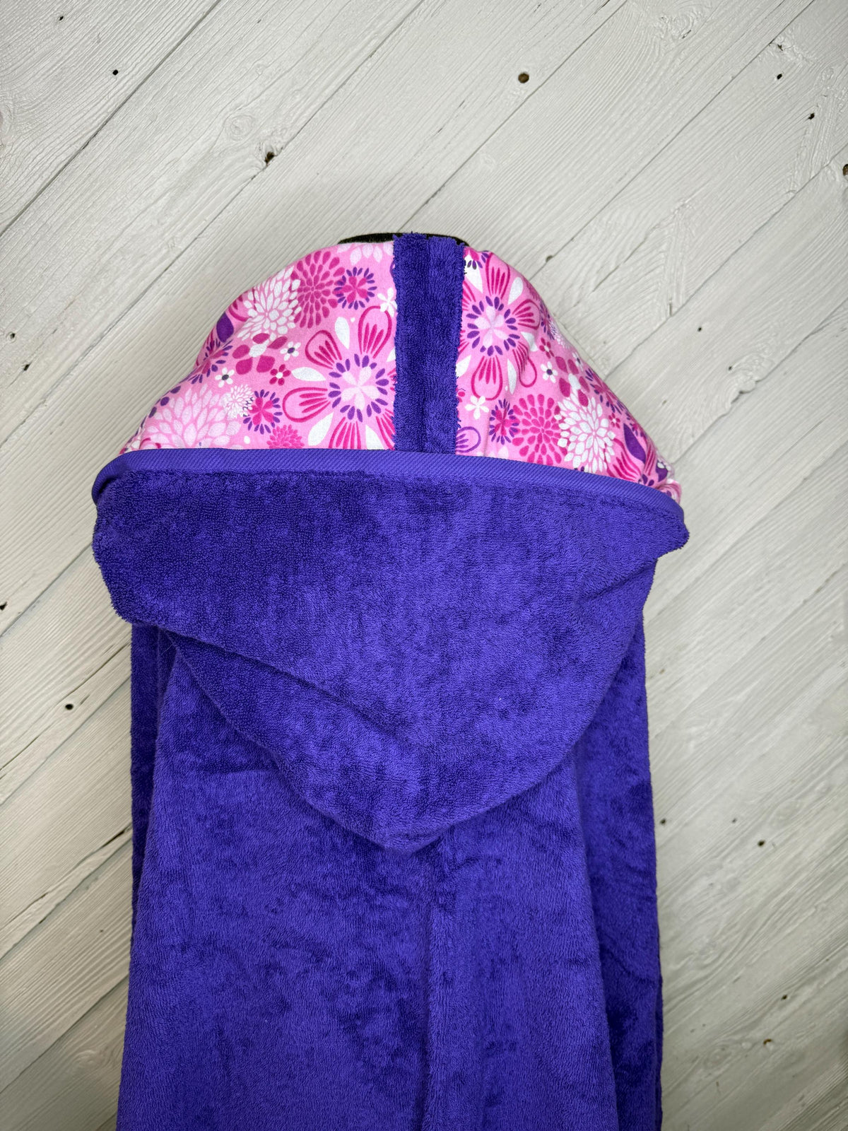 Adult or teen sized hooded bath towel with optional floral flannel, personalized adult hooded beach towel, flower hooded towel