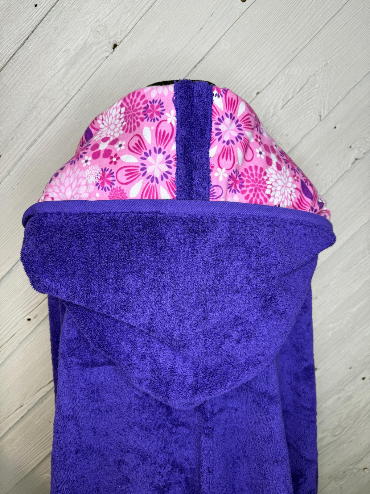 Adult or teen sized hooded bath towel with optional floral flannel, personalized adult hooded beach towel, flower hooded towel