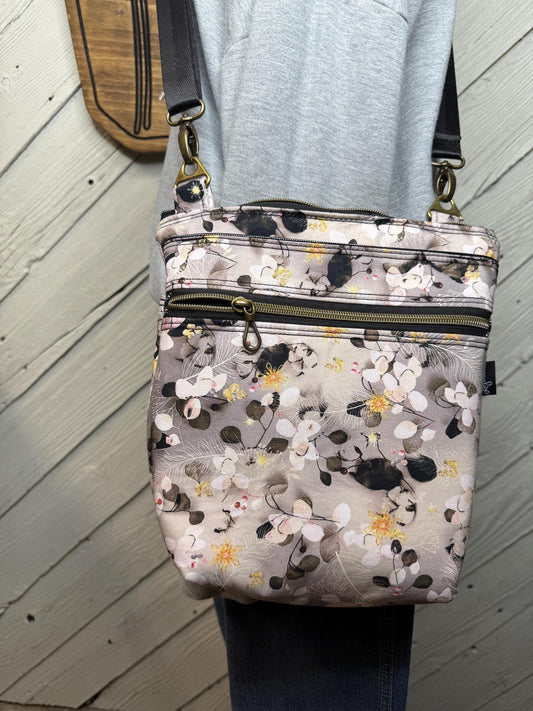 Black and white leaves crossbody purse, women's crossbody bag, hipster bag, messenger bag, adjustable crossbody bag, women's handbag