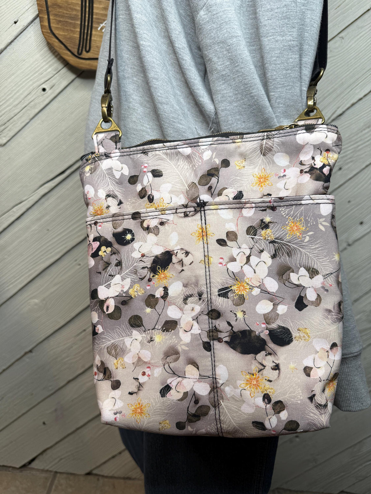 Black and white leaves crossbody purse, women's crossbody bag, hipster bag, messenger bag, adjustable crossbody bag, women's handbag