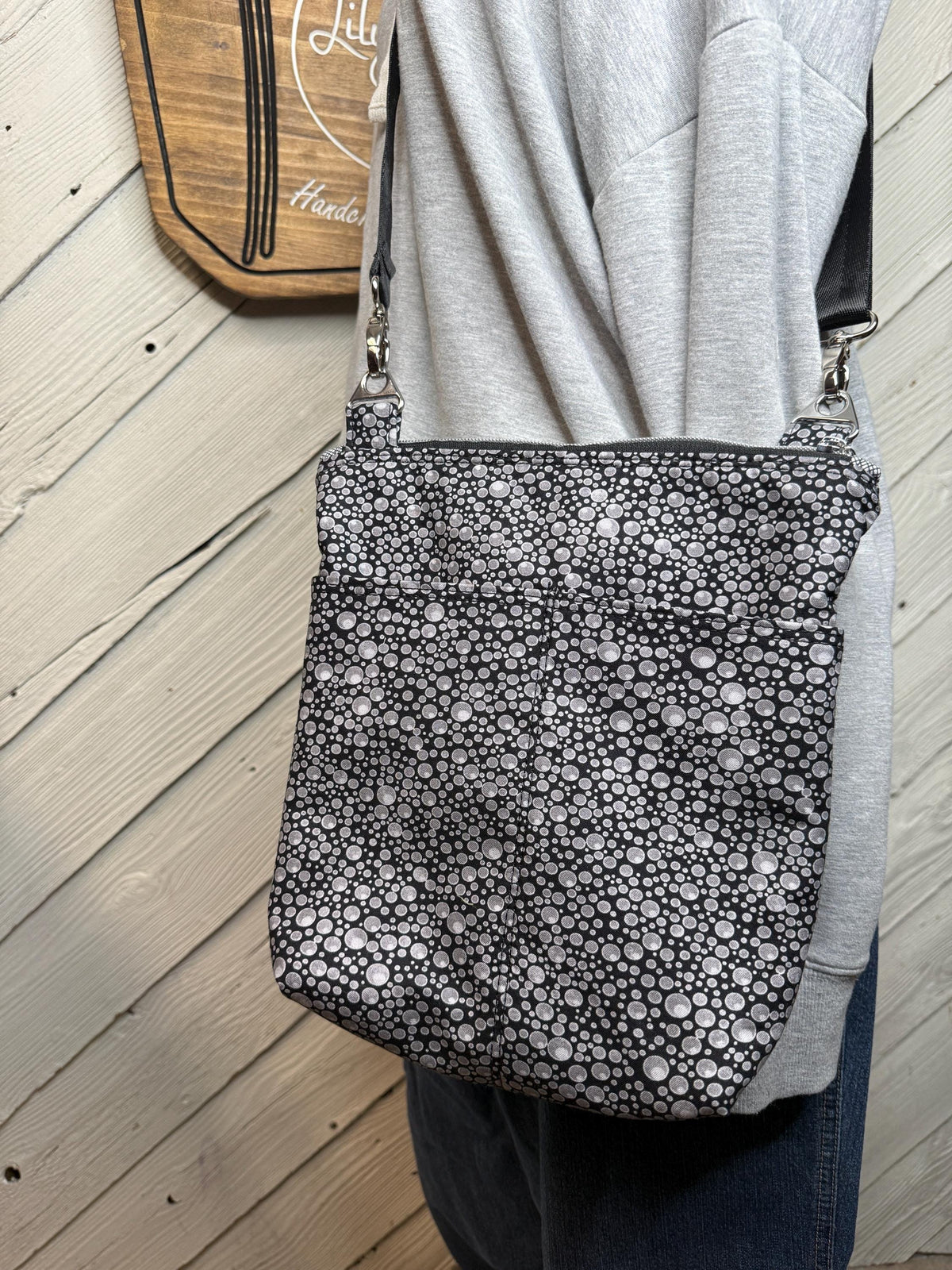 Black and white crossbody bag, women's crossbody bag, hipster bag, messenger bag, adjustable crossbody bag, women's handbag