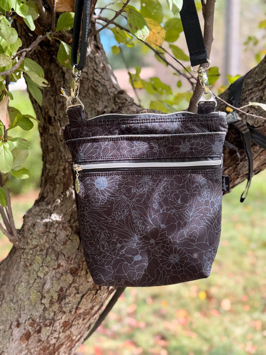Black with  flowers crossbody purse, women's crossbody bag, hipster bag, messenger bag, adjustable crossbody bag, women's handbag