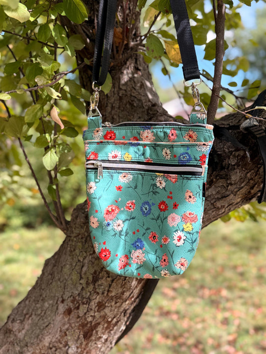 Blue floral crossbody purse, women's crossbody bag, hipster bag, messenger bag, adjustable crossbody bag, women's handbag