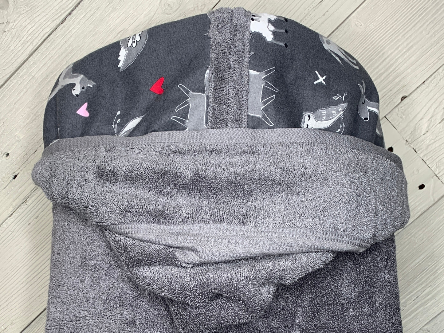 Adult Hooded Towel with Woodland Animal Flannel Hood Lining
