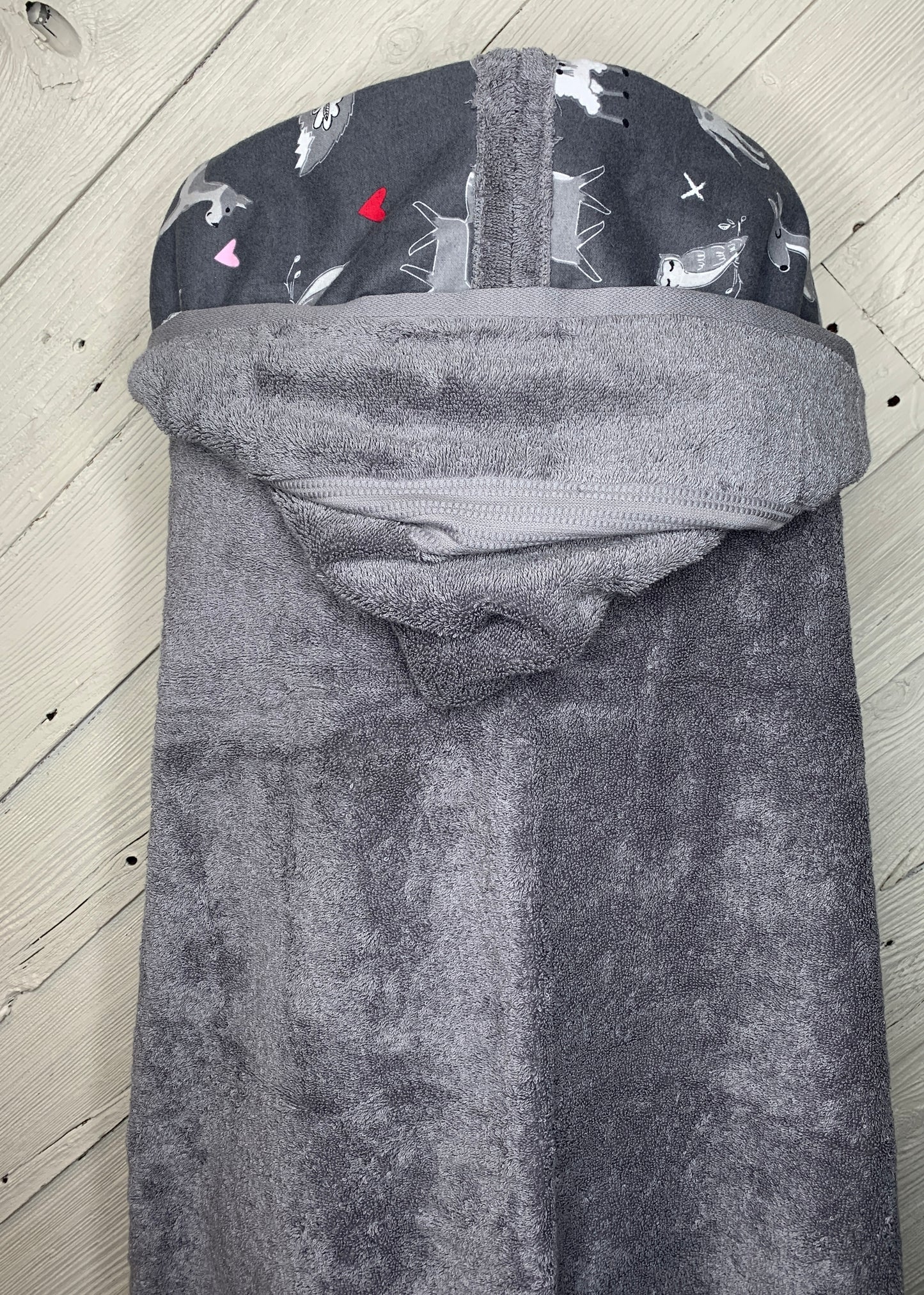 Adult Hooded Towel with Woodland Animal Flannel Hood Lining